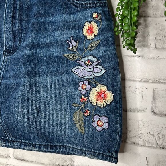 Hollister Hi Rise Cotton Skirt Floral Embroidery Jean Skirt Boho Hippie 9/29 - Picture 5 of 7